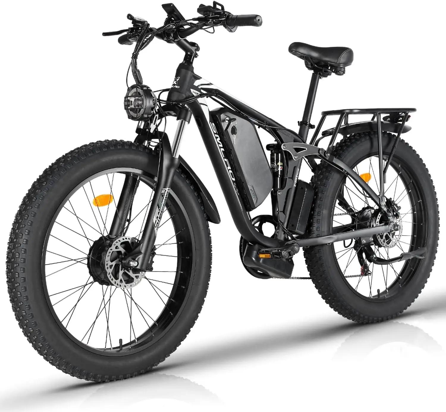 Smlro V3 Plus 전기 자전거, 2000W 듀얼 모터 Ebike, 48V, 22.4Ah, 산악 스노우, 35MPH, 26 인치 팻 타이어, 여행